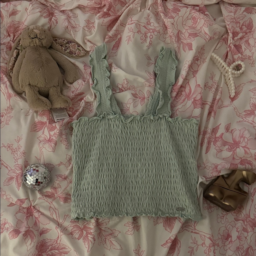 Hollister Light Green Ruffled Tank Top